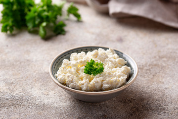 Bowl with homemade cottage cheese
