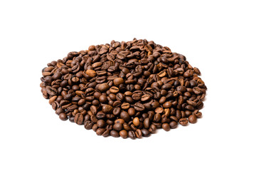 heap of coffee beans on white background