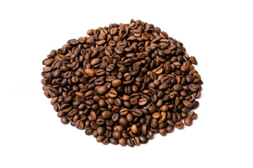 heap of coffee beans on white background