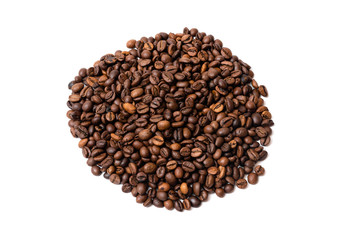 heap of coffee beans on white background