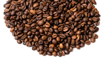 heap of coffee beans on white background