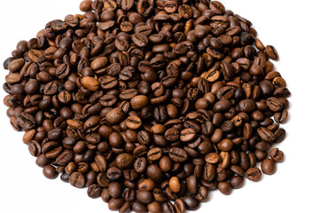 heap of coffee beans on white background
