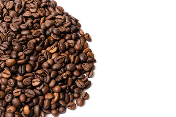 heap of coffee beans on white background
