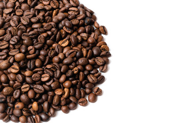 heap of coffee beans on white background