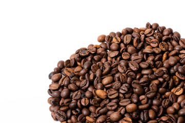 heap of coffee beans on white background
