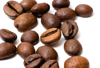 coffee beans close-up on a white background
