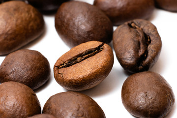 coffee beans close-up on a white background
