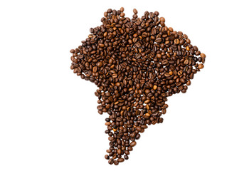 coffee beans map of brazil on a white background