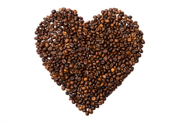 Obraz na płótnie Canvas heart of coffee beans on white background