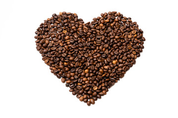 heart of coffee beans on white background
