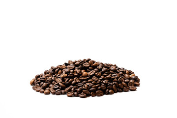 heap of coffee beans on white background