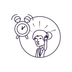 business woman in frame circular with alarm clock
