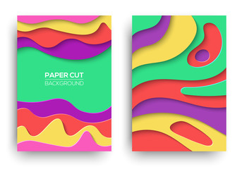 Modern paper cut cover templates set