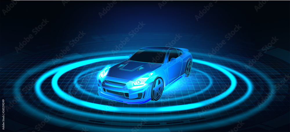 Aufkleber abstract image of a sport car in the form of a starry sky or space, consisting of points, lines, and