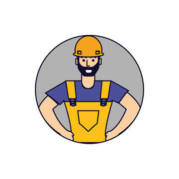 worker construction man in frame circular
