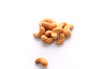 set of cashew nuts isolated on white background