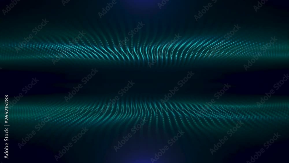 Poster abstract turquoise flow of optical fiberson black background, seamless loop. animation. two waves of