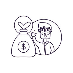 businessman in frame circular with money bag
