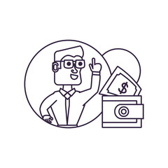 businessman in frame circular with wallet and bill