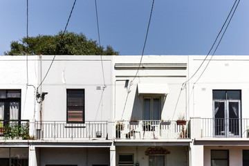 Suburban housing aligned perfectly on summers day.