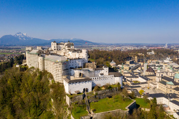 Beautiful view on Salzburg skyline with Festung Hohensalzburg in the summer, Salzburg, Austria