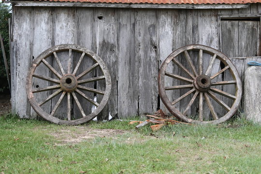 wheel of old wooden wagon