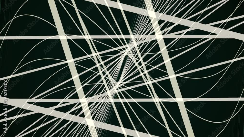 Poster abstract narrow white lines crossing and forming rhomb tunnel on black background. animation. monoch