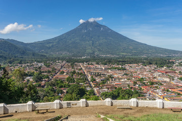 antigua guatemala view with agua volcano in background