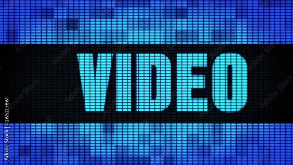 Poster video front text scrolling on light blue digital led display board pixel light screen looped animati