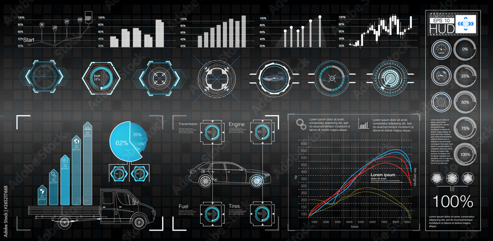 Poster futuristic user interface. hud ui. abstract virtual graphic touch user interface. car service in the