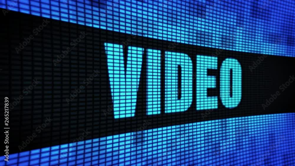 Poster video side text scrolling on light blue digital led display board pixel light screen looped animatio