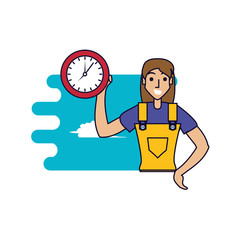worker construction woman with clock time