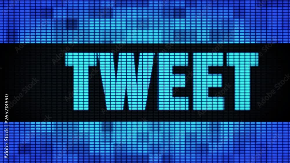 Aufkleber tweet front text scrolling on light blue digital led display board pixel light screen looped animati
