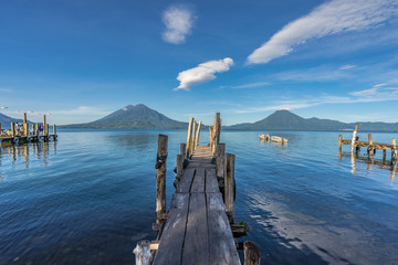 DOCKS AND BOATS OVER LAKE ATITLAN