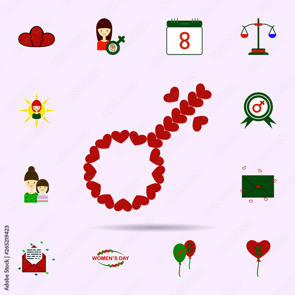 Poster woman symbol with heart color icon. universal set of 8 march for website design and development, app