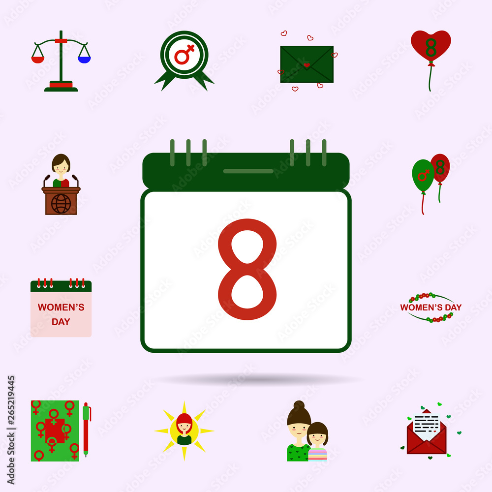 Poster calendar color icon. universal set of 8 march for website design and development, app development