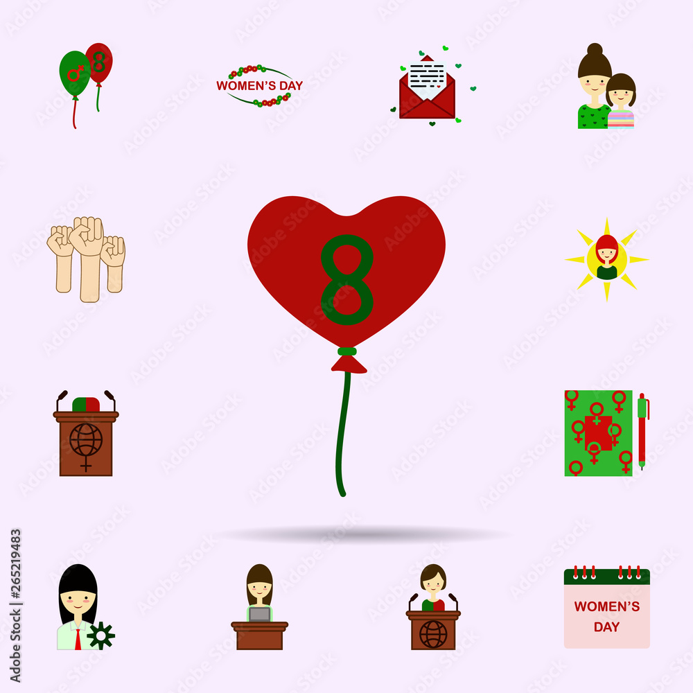 Poster balloon, red color icon. universal set of 8 march for website design and development, app developmen