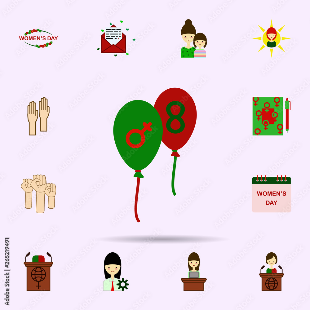 Poster balloon, red color icon. universal set of 8 march for website design and development, app developmen