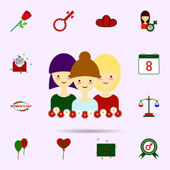 Girl, woman day, three, daisy color icon. Universal set of 8 march for website design and development, app development