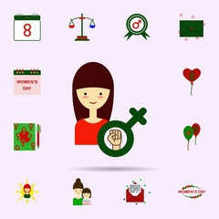 Girl, woman symbol, hand color icon. Universal set of 8 march for website design and development, app development