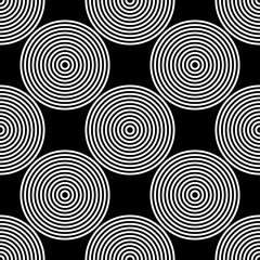 White circles on a black background. Optical illusion. Seamless pattern. Vector drawing. Texture.