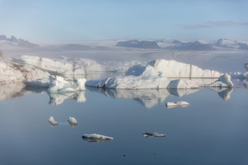 Fototapeta na wymiar Lagoon with bizarre floating icebergs. Picture taken in Iceland