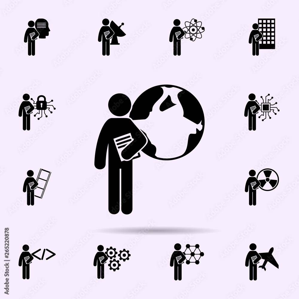 Poster man with geography degree icon. universal set of student degree for website design and development, 