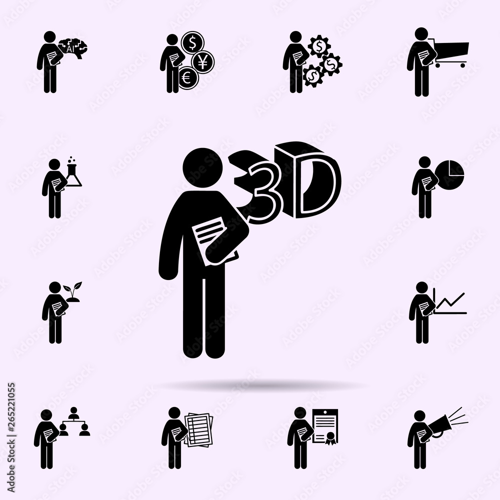 Poster man with 3d design degree icon. universal set of student degree for website design and development, 