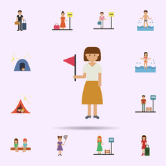 Guide, woman cartoon icon. Universal set of travel for website design and development, app development