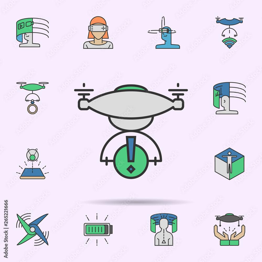 Poster drone camera colored neon icon. elements of virtual reality set. simple icon for websites, web desig