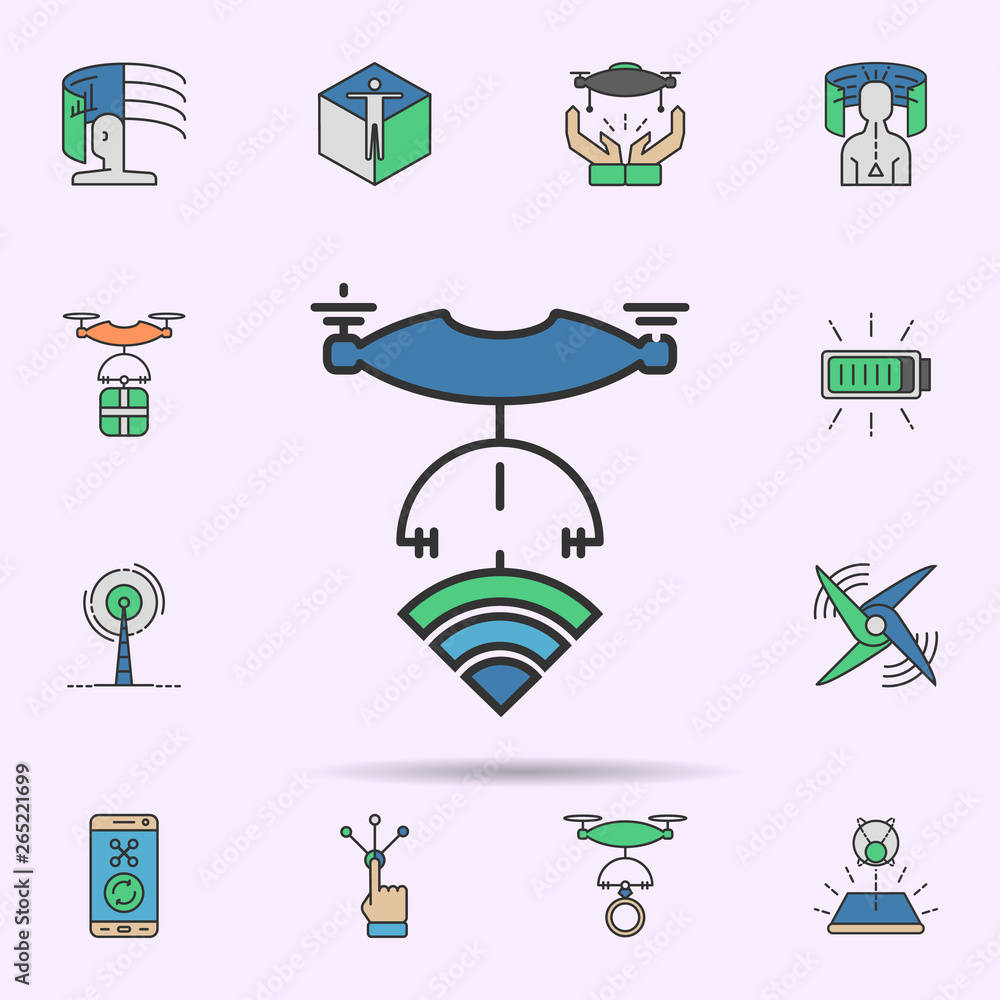 Poster connection drone wireless colored neon icon. elements of virtual reality set. simple icon for websit