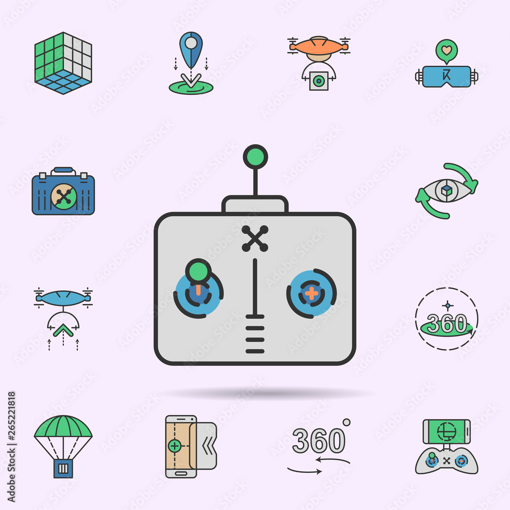 Poster drone control colored neon icon. elements of virtual reality set. simple icon for websites, web desi