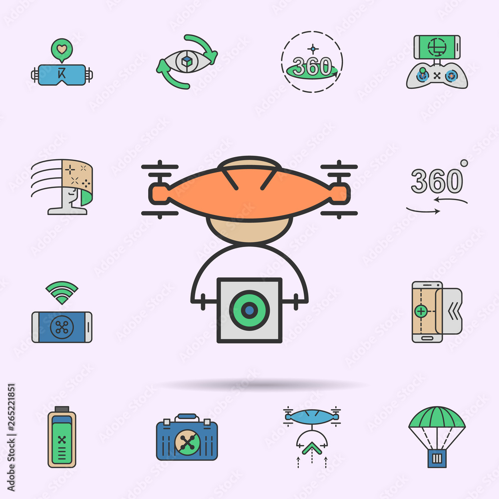 Poster drone web camera colored neon icon. elements of virtual reality set. simple icon for websites, web d