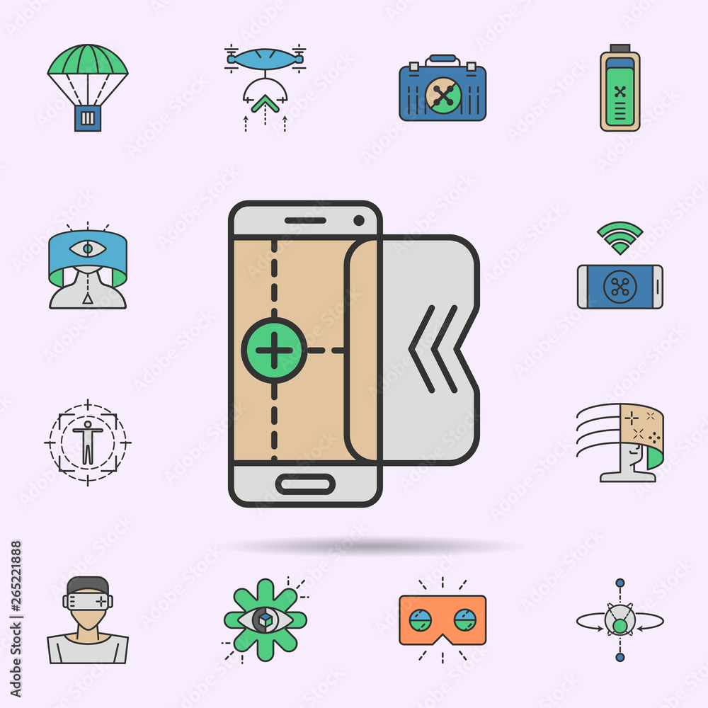 Poster Drone navigation mobile colored neon icon. Elements of virtual reality set. Simple icon for websites, web design, mobile app, info graphics